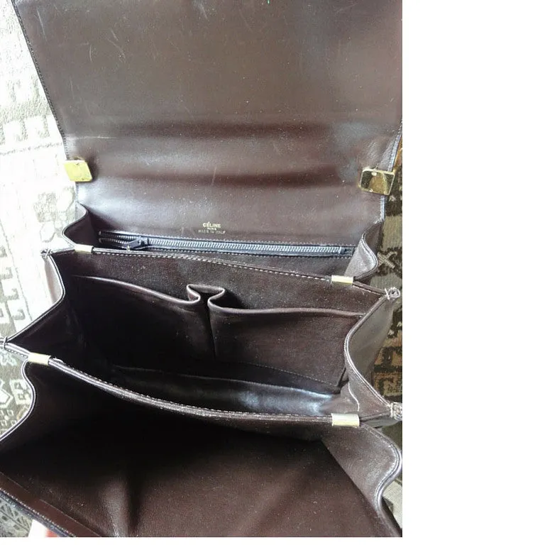 80's vintage CELINE genuine beige and brown suede leather handbag with classic macadam blason print allover. Rare masterpiece