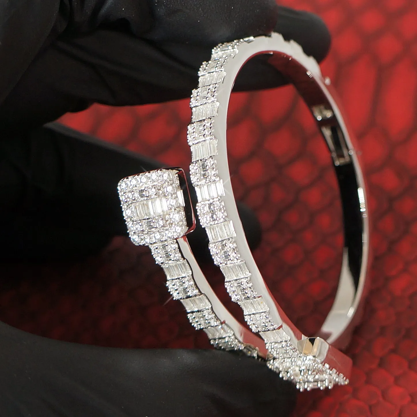 8.61 Carat VVS1 Moissanite Baguette Designer Bangle