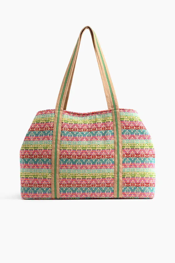 A & B Geo Floral Beaded Tote Large Top Handle Handbag Pink Blue Tote Bag Hobo New
