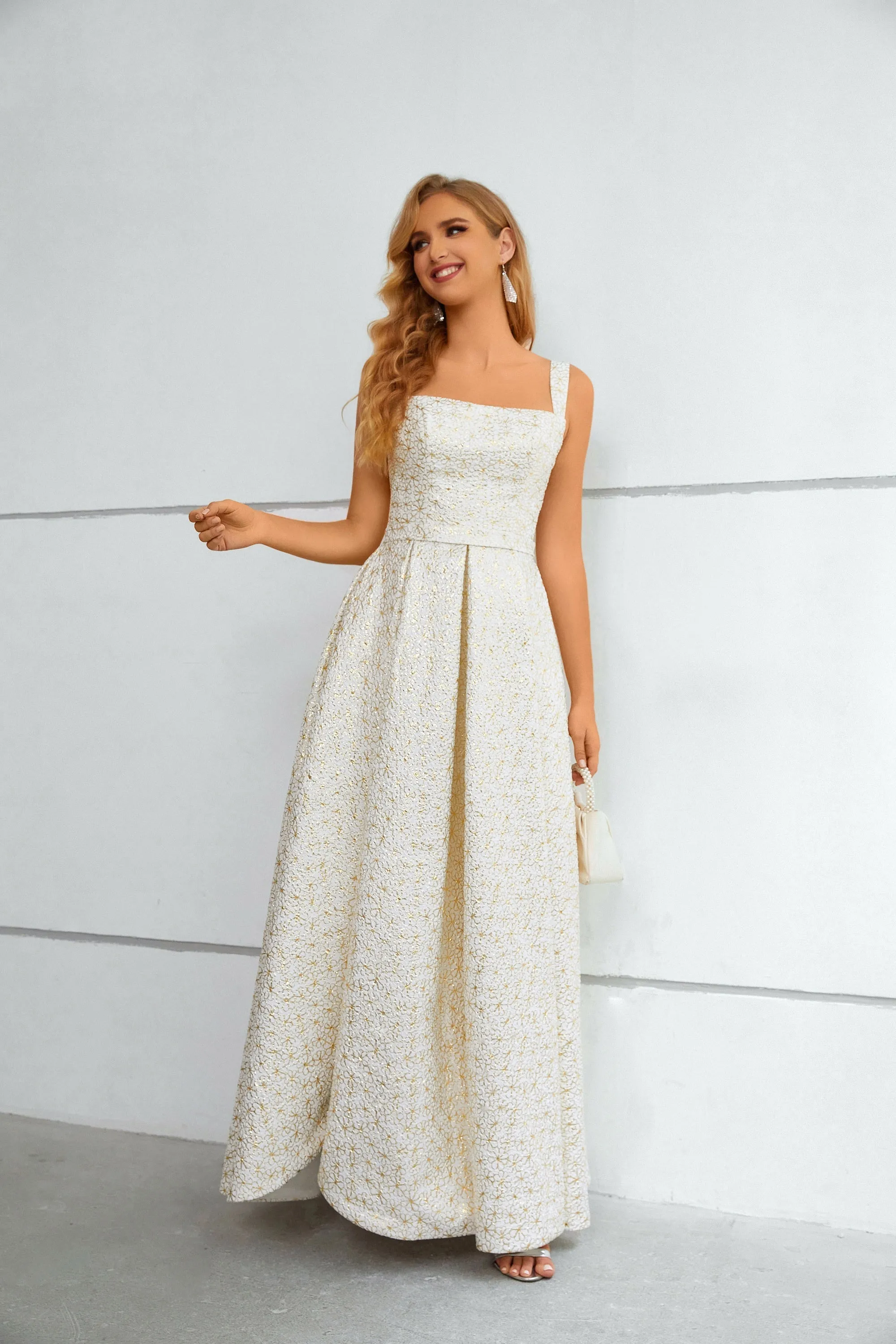 A-line High Split Square Lace Ankle Length Sleeveless Backless Prom Dress