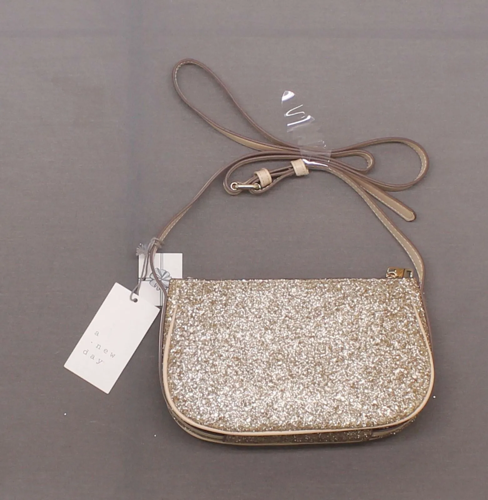 A New Day Zip Closure Glitter Small Crossbody Bag