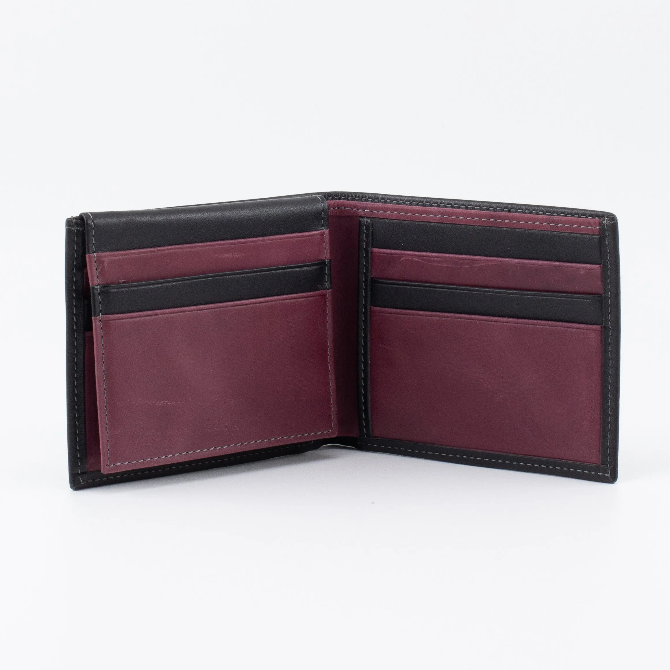 A Trifold, Premium Leather Wallet (Burgundy - Black)