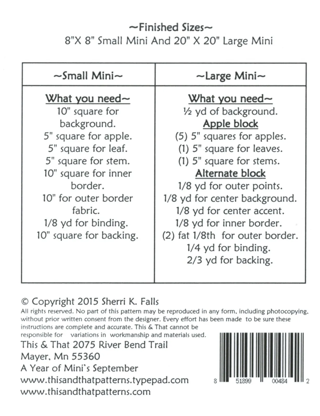 A Year Of Mini's September Pattern