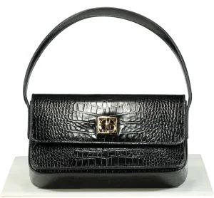 Anine Bing Black/Gold logo Croc-Embossed Leather Ellie Handbag