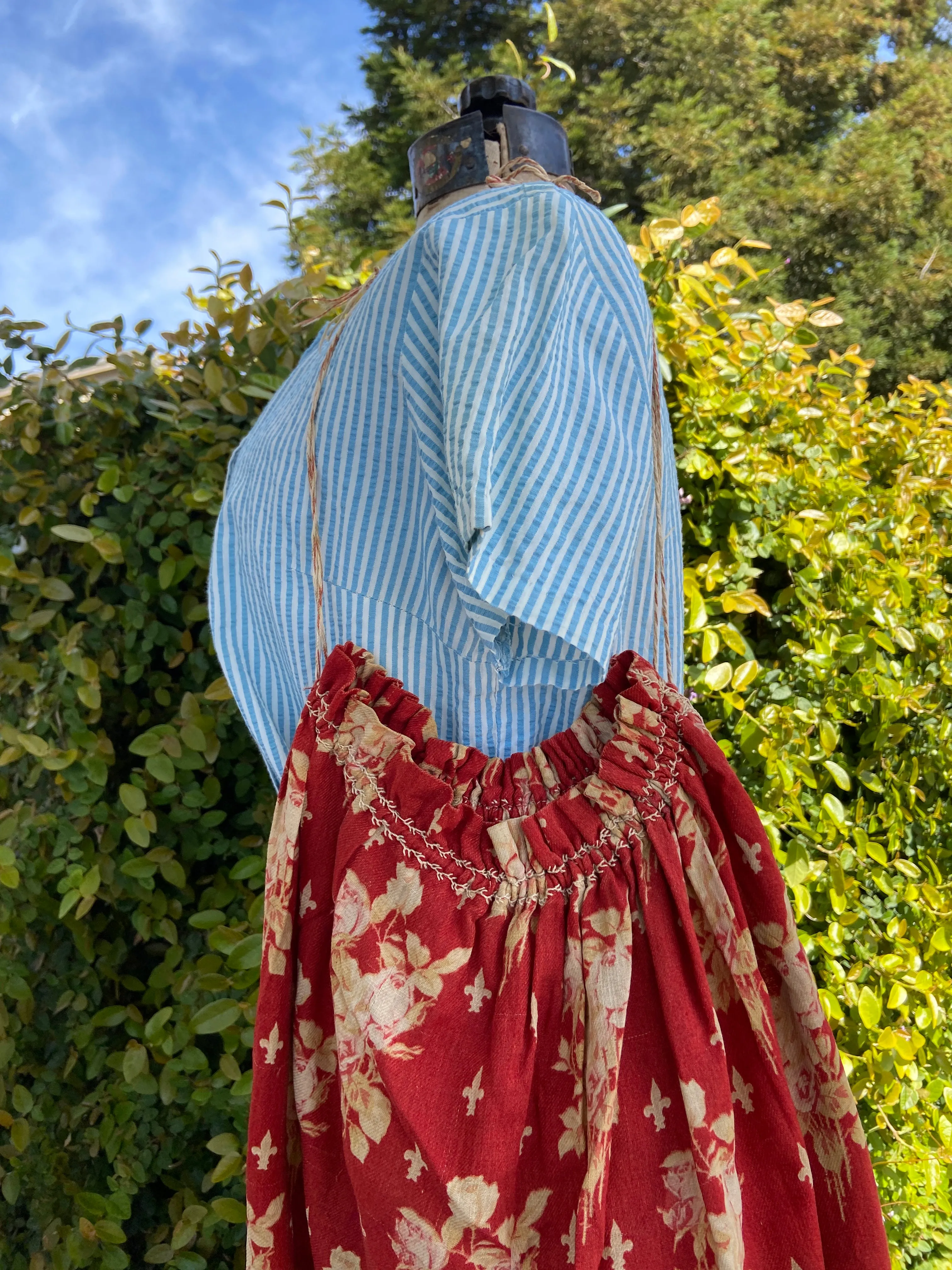 Antique 1800s French Turkey Red Drawstring Bag