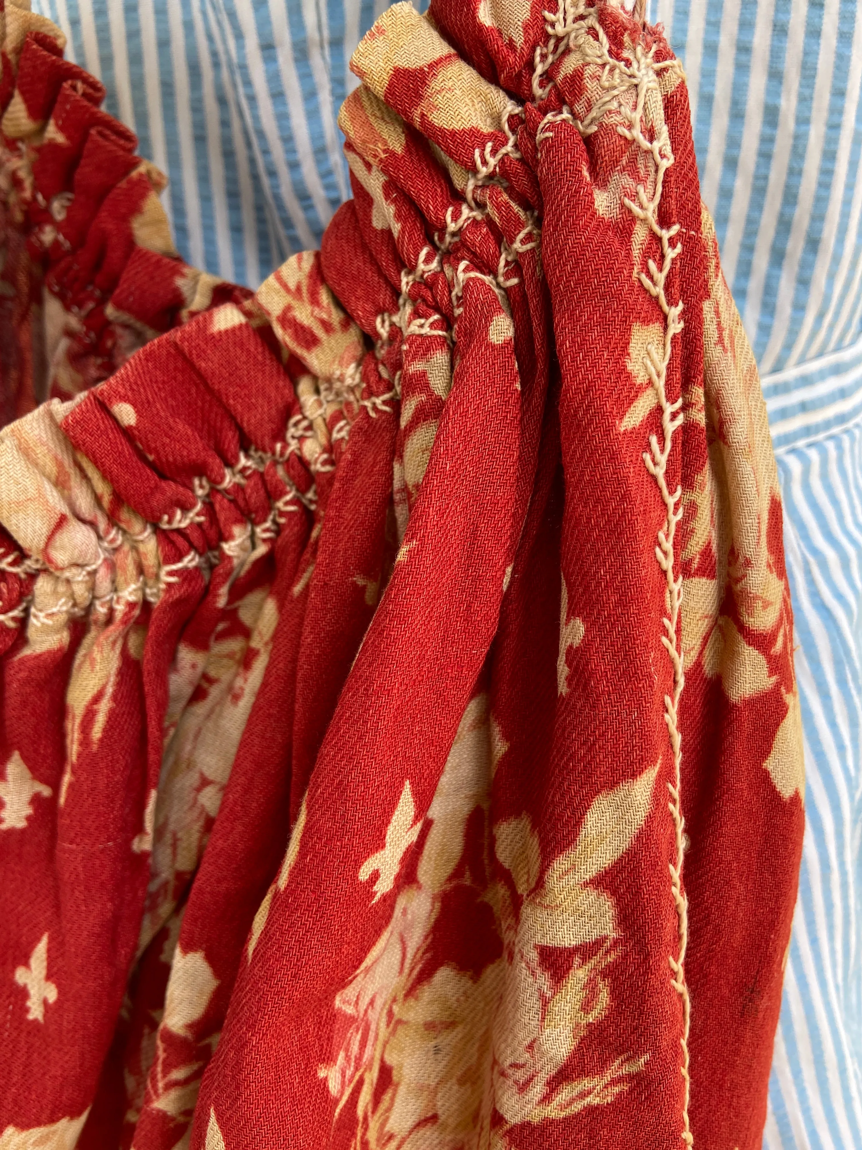 Antique 1800s French Turkey Red Drawstring Bag