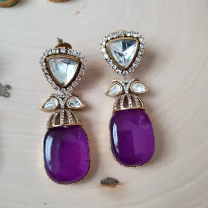 Anu Ch Polki Designer Earrings Purple