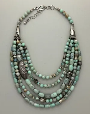 Aqua Terra Agate and Silver Statement Necklace