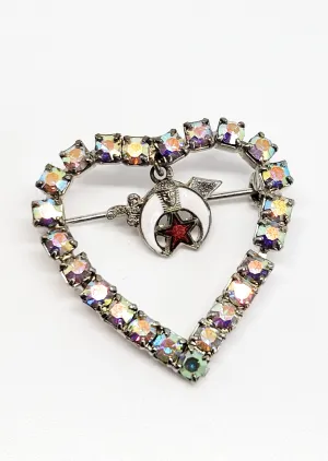 Aurora Borealis rainbow heart rhinestone Schriner's fraternity vintage brooch