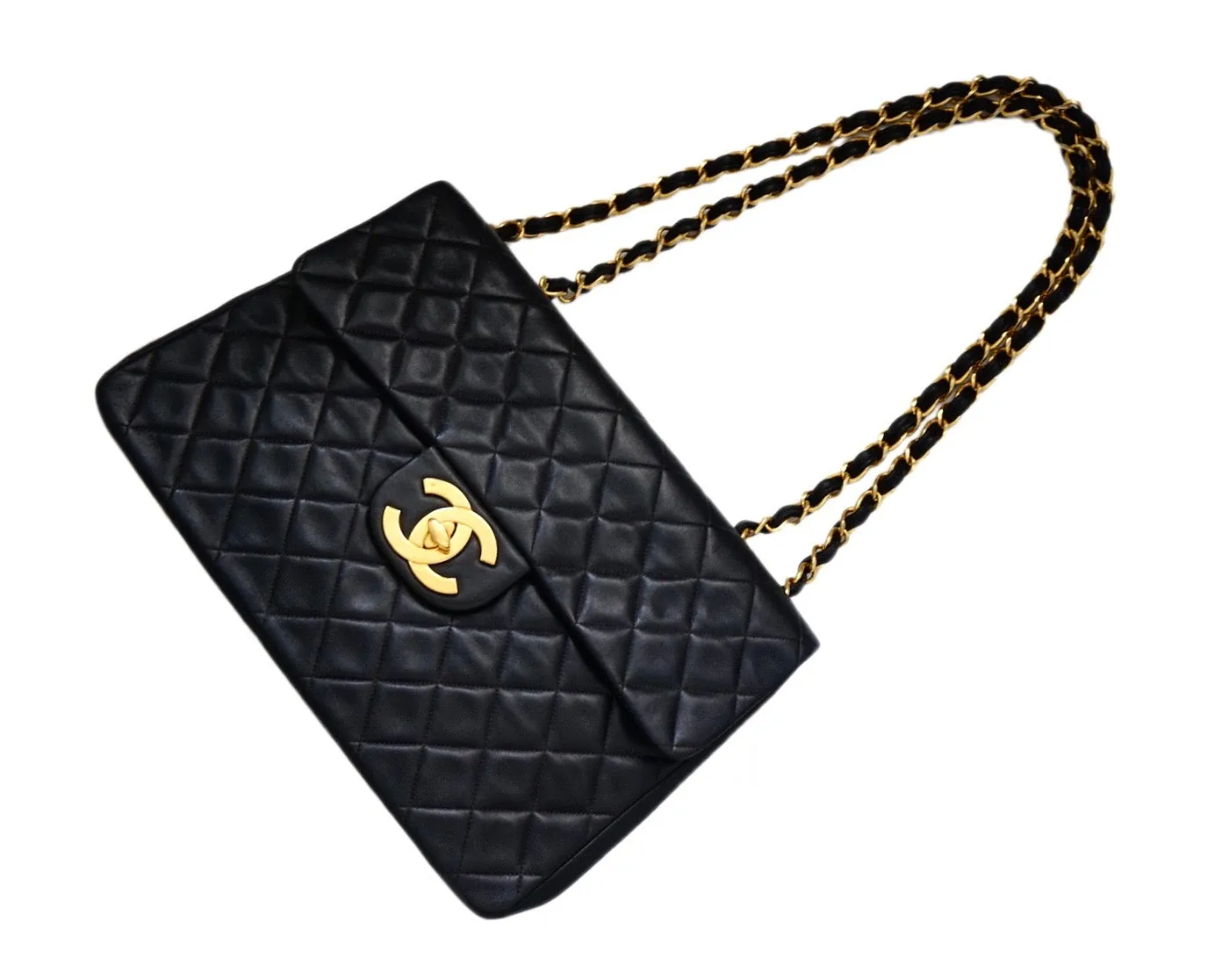 Authentic Chanel Black Lambskin Maxi Jumbo XL