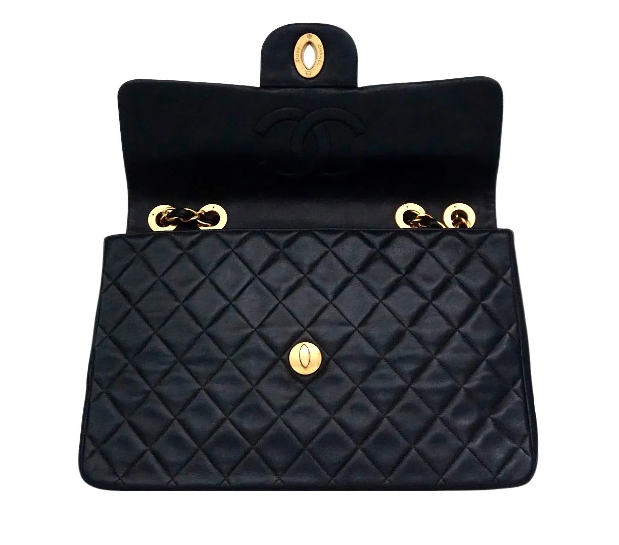 Authentic Chanel Black Lambskin Maxi Jumbo XL