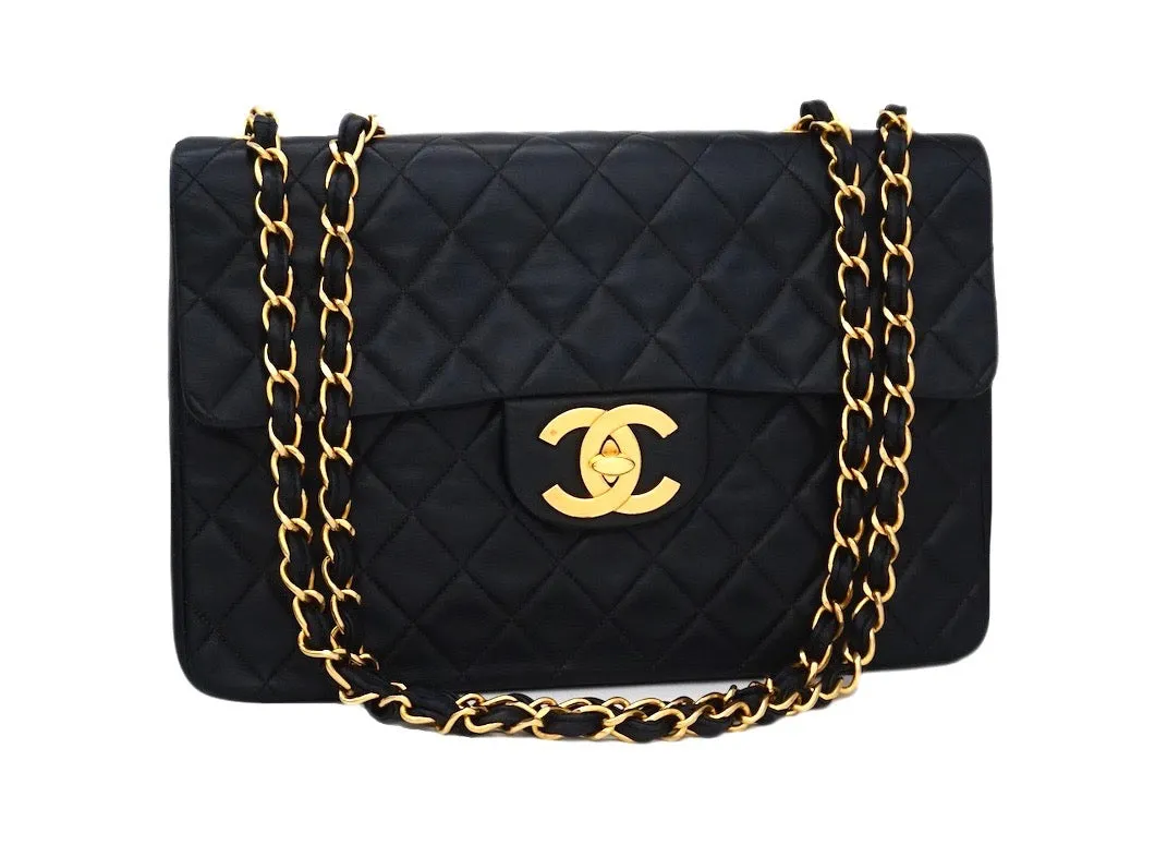 Authentic Chanel Black Lambskin Maxi Jumbo XL