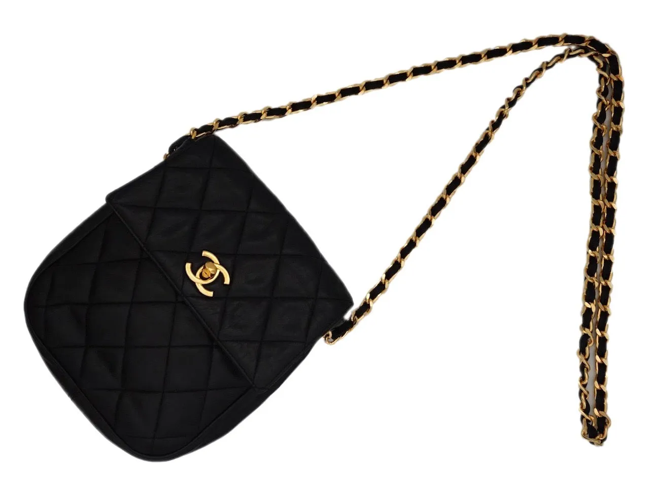 Authentic Chanel Vintage Black Lambskin Mini Flapover