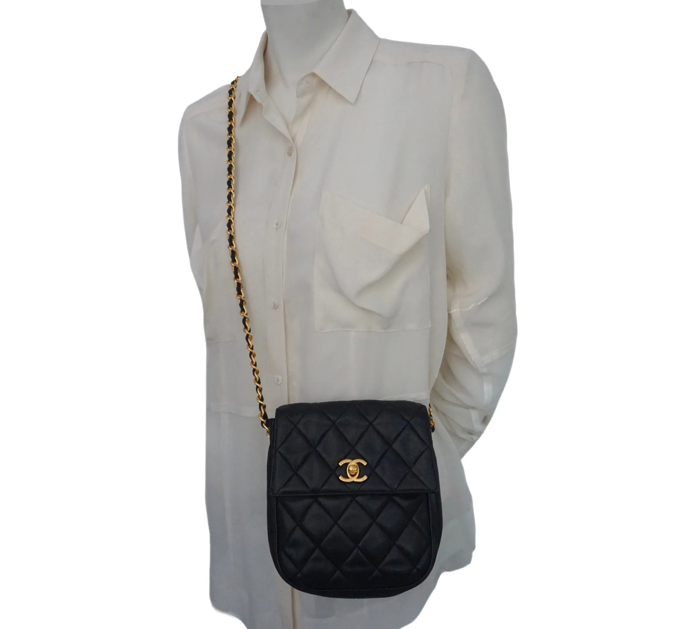 Authentic Chanel Vintage Black Lambskin Mini Flapover