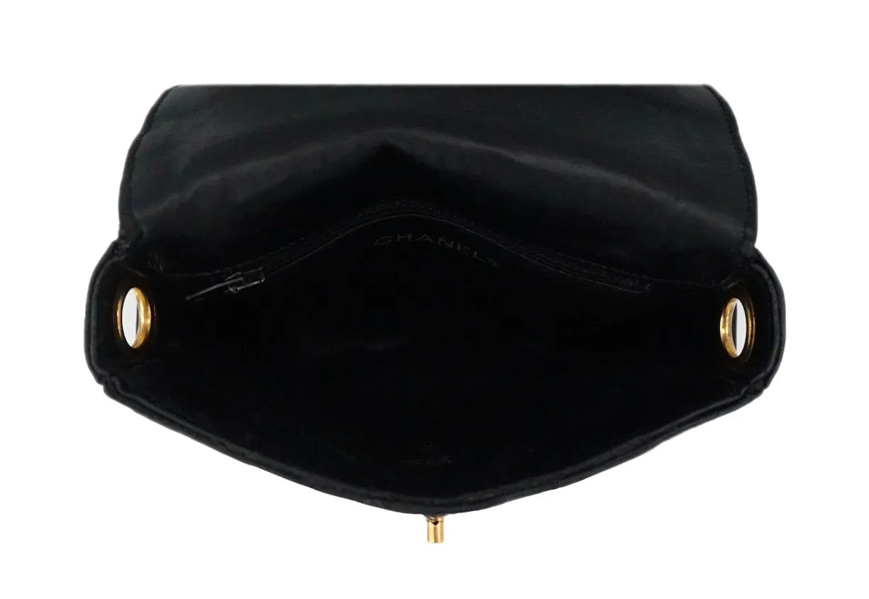 Authentic Chanel Vintage Black Lambskin Mini Flapover