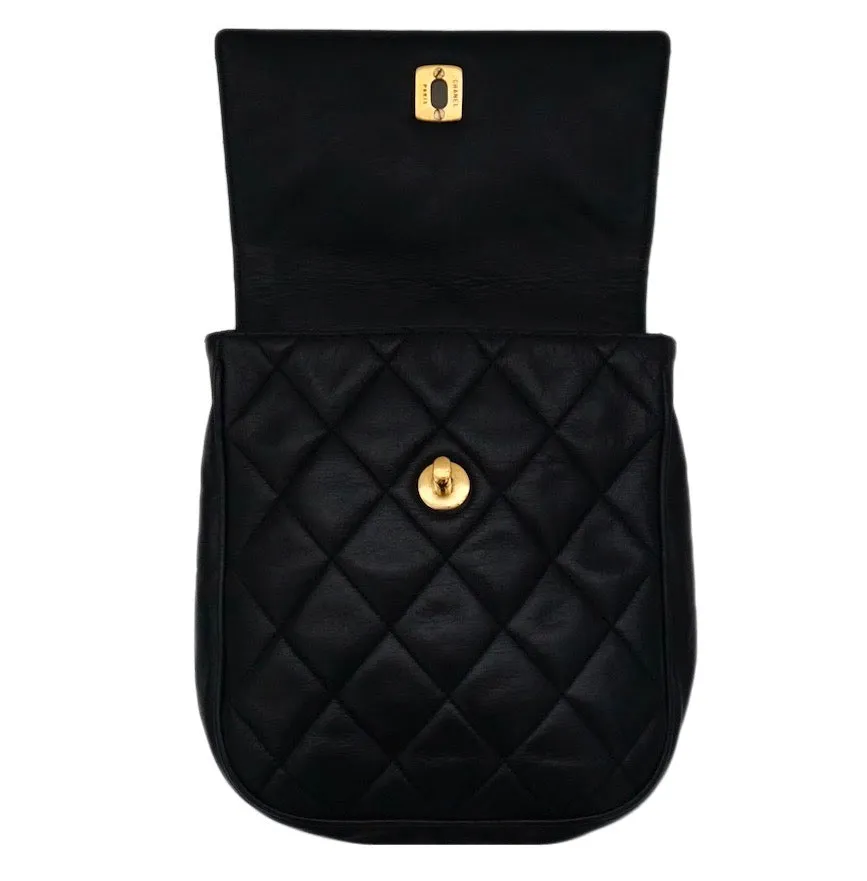 Authentic Chanel Vintage Black Lambskin Mini Flapover