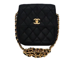 Authentic Chanel Vintage Black Lambskin Mini Flapover