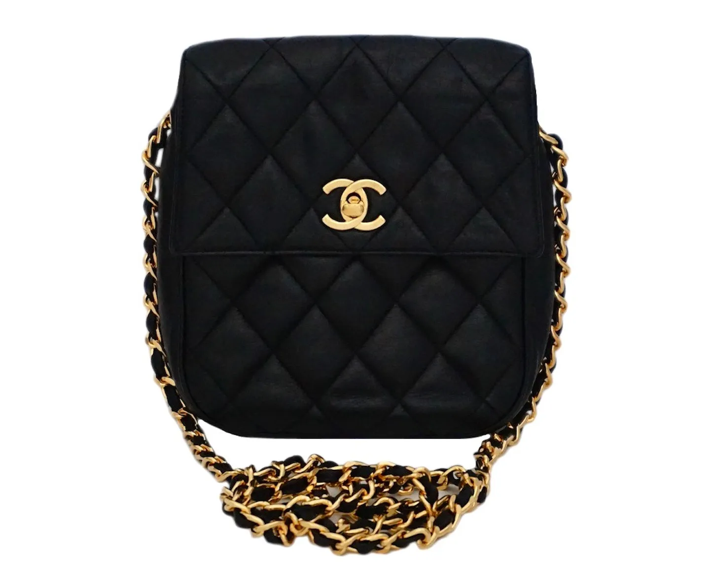 Authentic Chanel Vintage Black Lambskin Mini Flapover