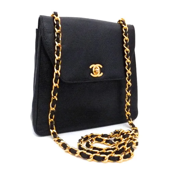 Authentic Chanel Vintage Black Lizard Flapover