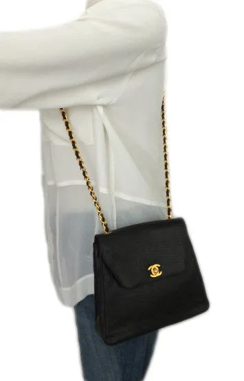 Authentic Chanel Vintage Black Lizard Flapover