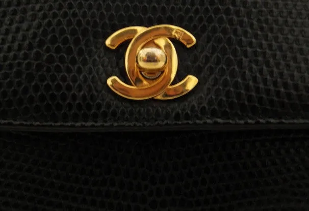 Authentic Chanel Vintage Black Lizard Flapover