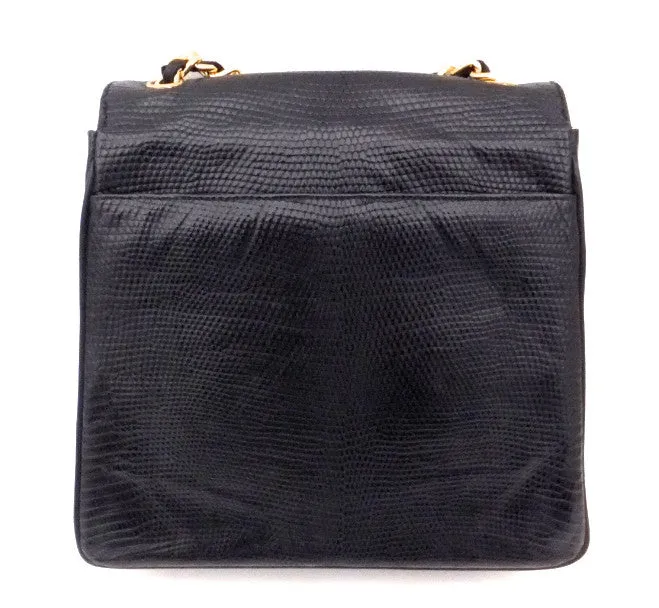 Authentic Chanel Vintage Black Lizard Flapover