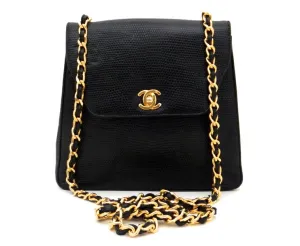 Authentic Chanel Vintage Black Lizard Flapover