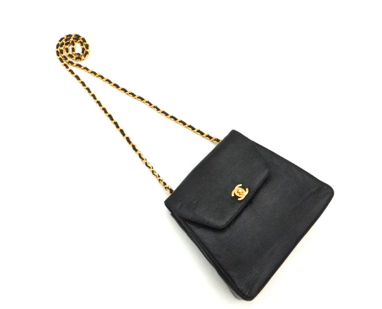 Authentic Chanel Vintage Black Lizard Flapover