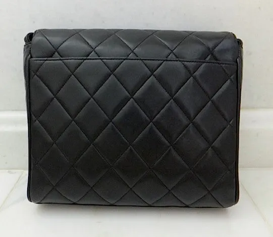 Authentic Chanel Vintage Black Quilted Lambskin Flapover