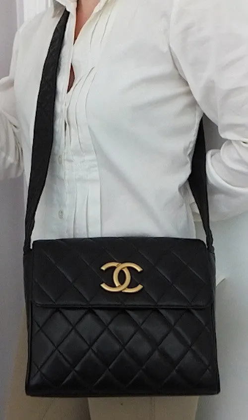 Authentic Chanel Vintage Black Quilted Lambskin Flapover