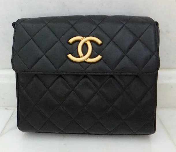 Authentic Chanel Vintage Black Quilted Lambskin Flapover