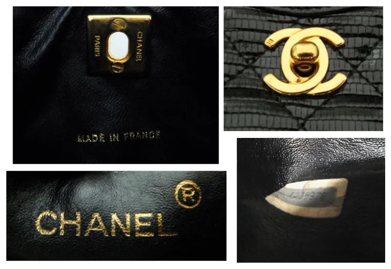 Authentic Chanel Vintage Black Rare Lizard Quilted Handbag