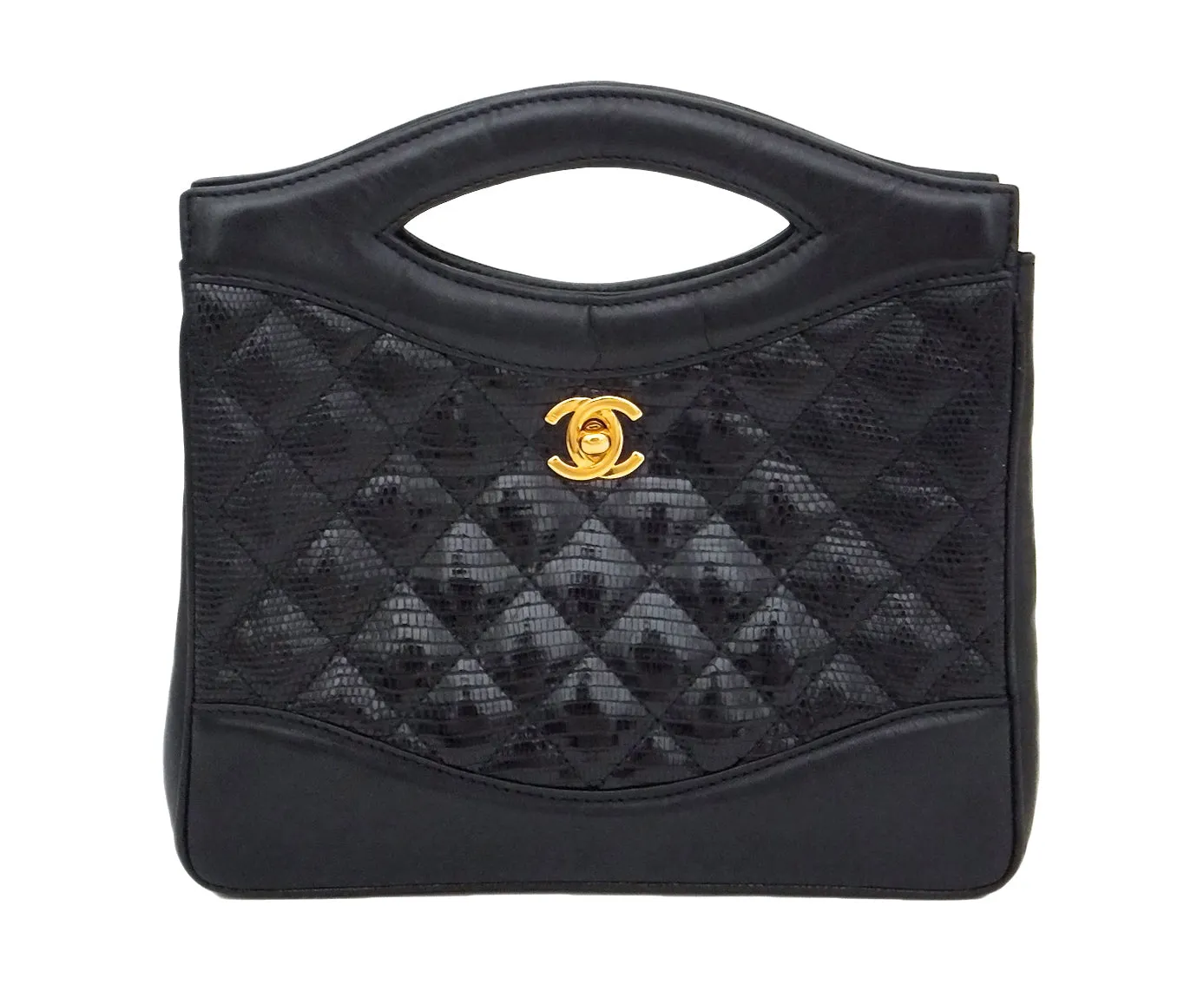 Authentic Chanel Vintage Black Rare Lizard Quilted Handbag