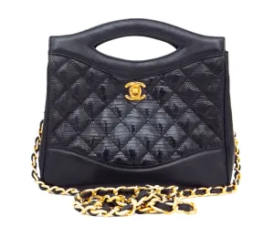 Authentic Chanel Vintage Black Rare Lizard Quilted Handbag
