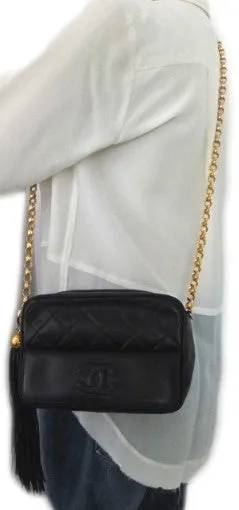 Authentic Chanel Vintage French Navy Quilted Mini Camera Style Handbag