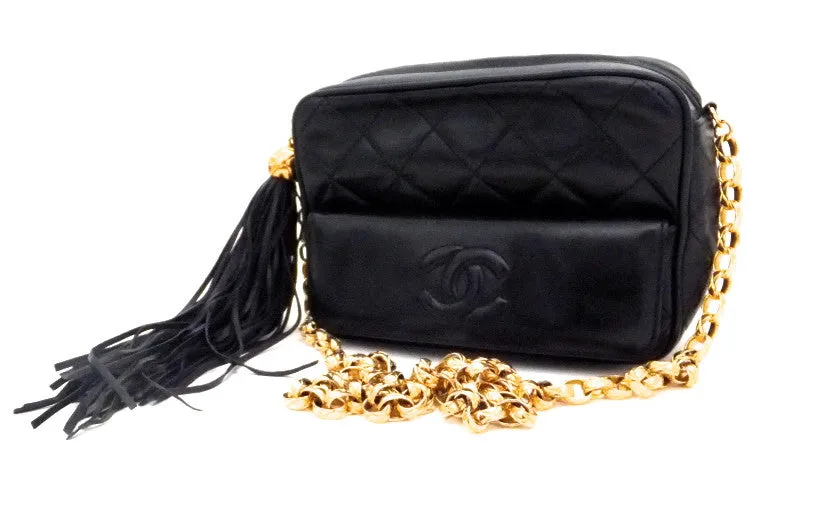 Authentic Chanel Vintage French Navy Quilted Mini Camera Style Handbag