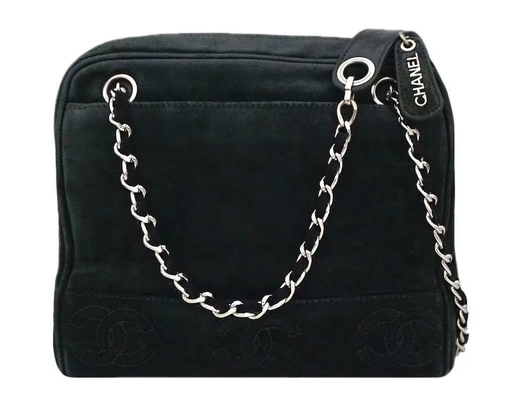 Authentic Chanel Vintage Green Suede Camera Handbag