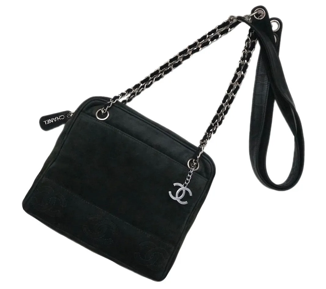 Authentic Chanel Vintage Green Suede Camera Handbag