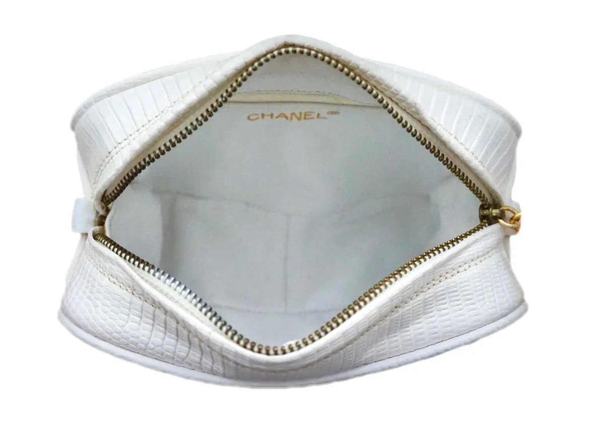 Authentic Chanel Vintage White Lizard Quilted Camera Style Handbag