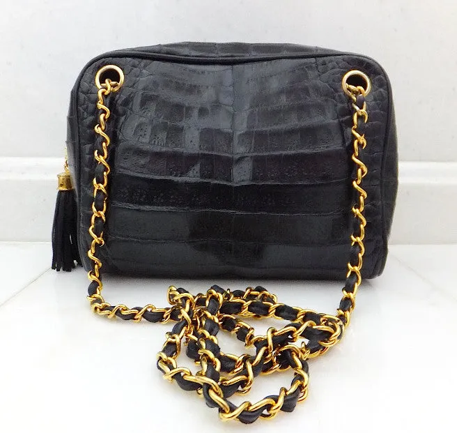 Authentic Chanel VNTG Blk Alligator Camera Handbag