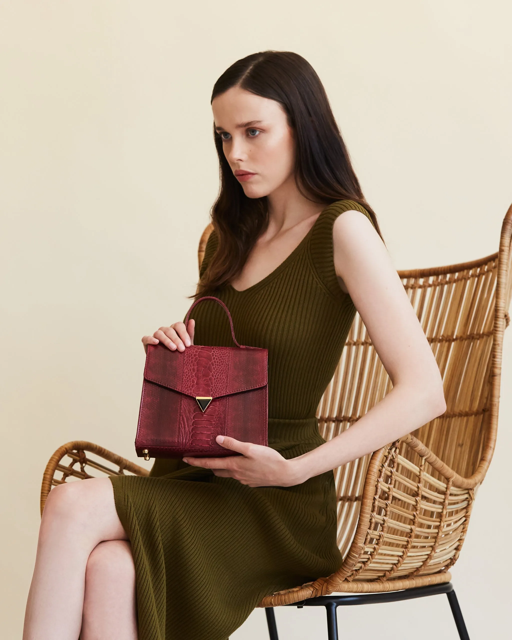 AVA SNAKESKIN & OSTRICH LEG TOP HANDLE BAG