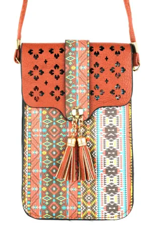 Aztec Cellphone Crossbody With Window Brown