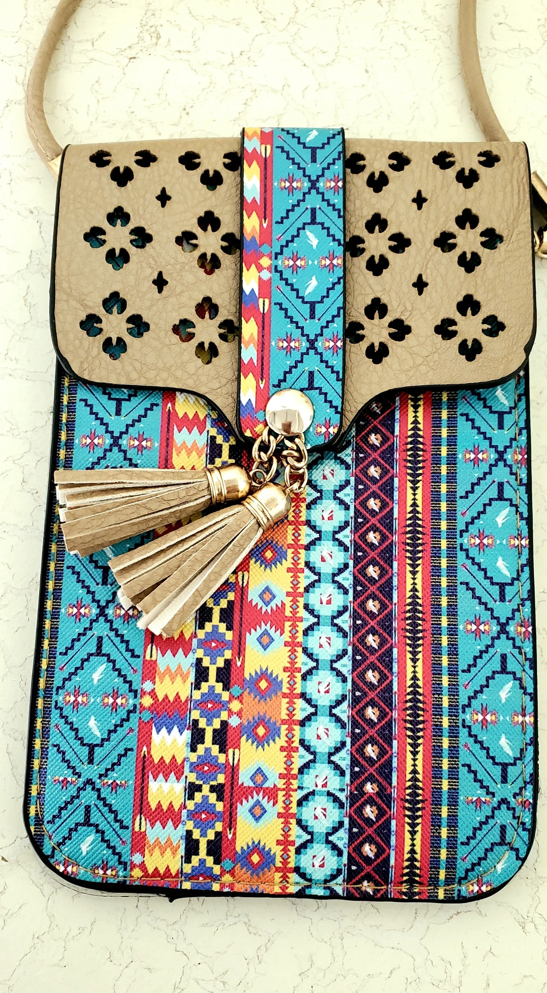 Aztec Cellphone Crossbody With Window In Dark Brown