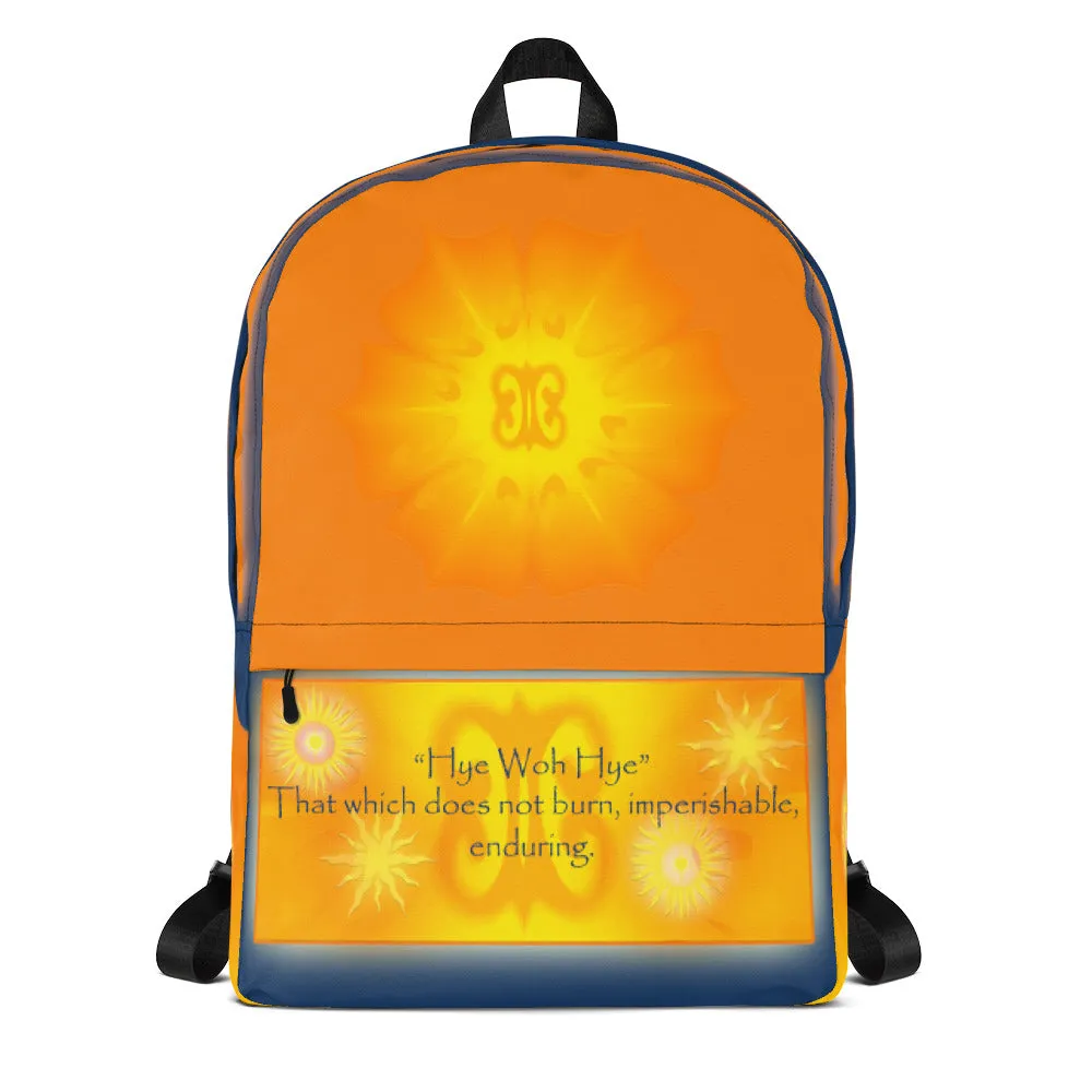Backpack featuring a West African Adinkra symbol celebrating the Summer Solstice