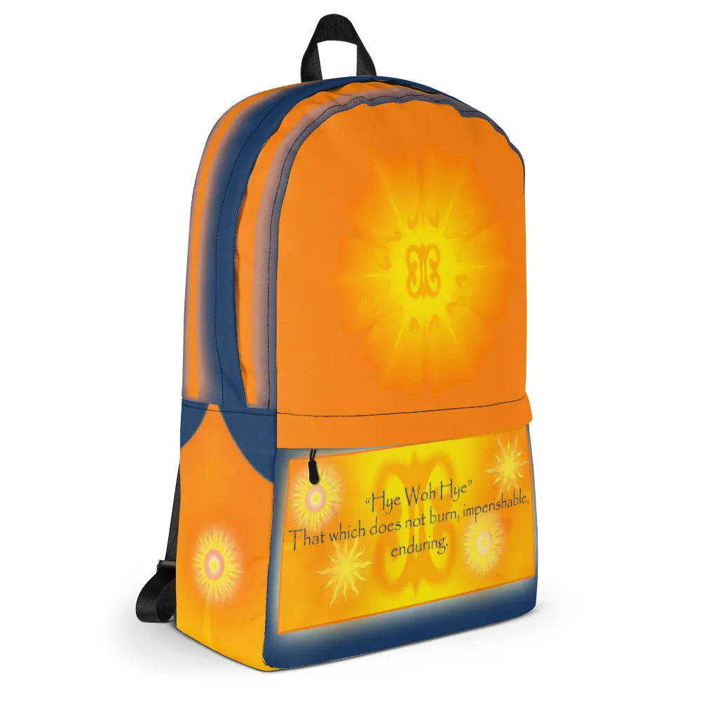 Backpack featuring a West African Adinkra symbol celebrating the Summer Solstice