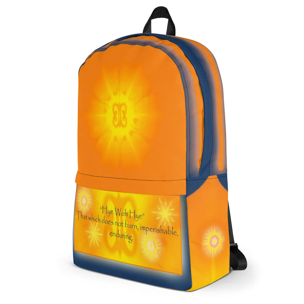 Backpack featuring a West African Adinkra symbol celebrating the Summer Solstice