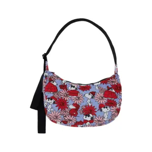 Baggu Medium Nylon Crescent Bag, Floral Snoopy (47Inch Strap)