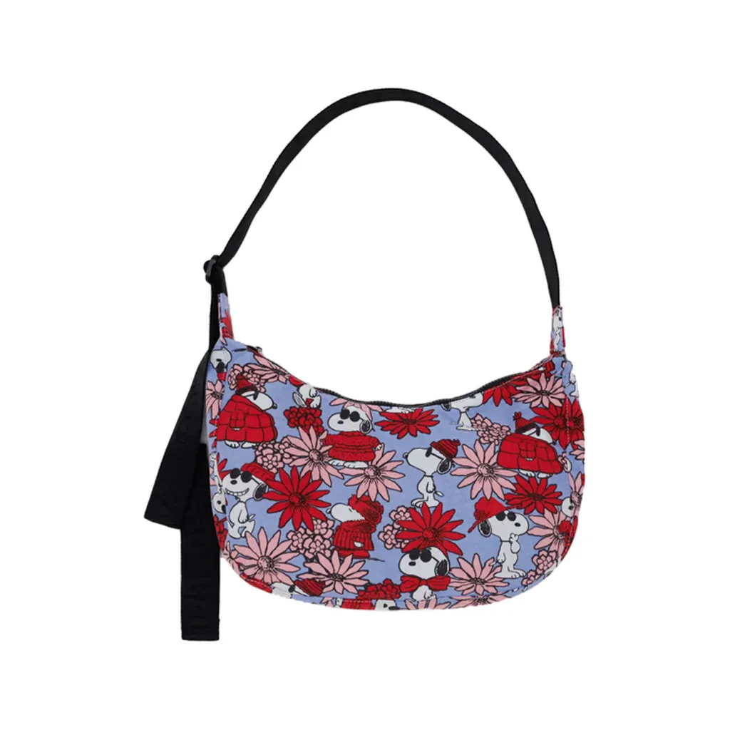 Baggu Medium Nylon Crescent Bag, Floral Snoopy (47Inch Strap)