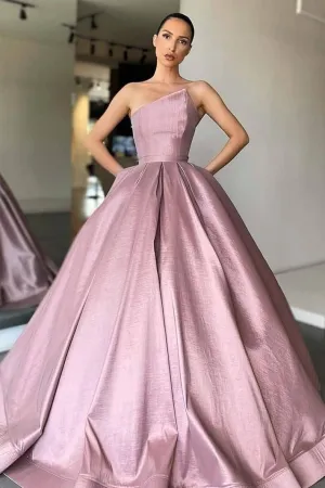Ball Gown Asymmetrical Strapless Ankle Length Sleeveless Prom Dress