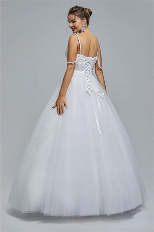 Ball Gown Spaghetti strap Square Neckline Beading Tulle Ankle Length Open Back Beautiful Prom Dress